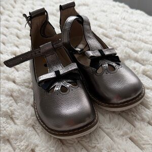 Elegant Silver Kids Dress Shoes with Bow